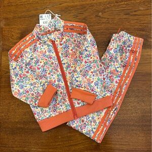 NWT Adidas Floral Firebird Track Suit Set, 6 Months, White/Coral/Multi